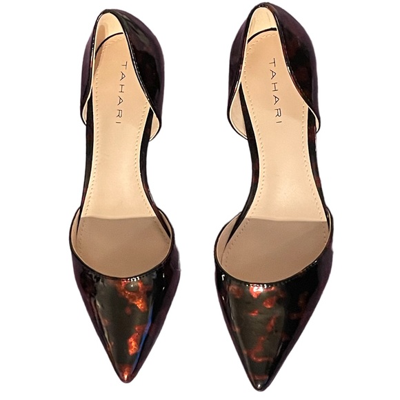 Tahari Flanna Faux Patent Leather Animal Print Slip On Kitten Heels, Size 6.5, 7 - Picture 1 of 8
